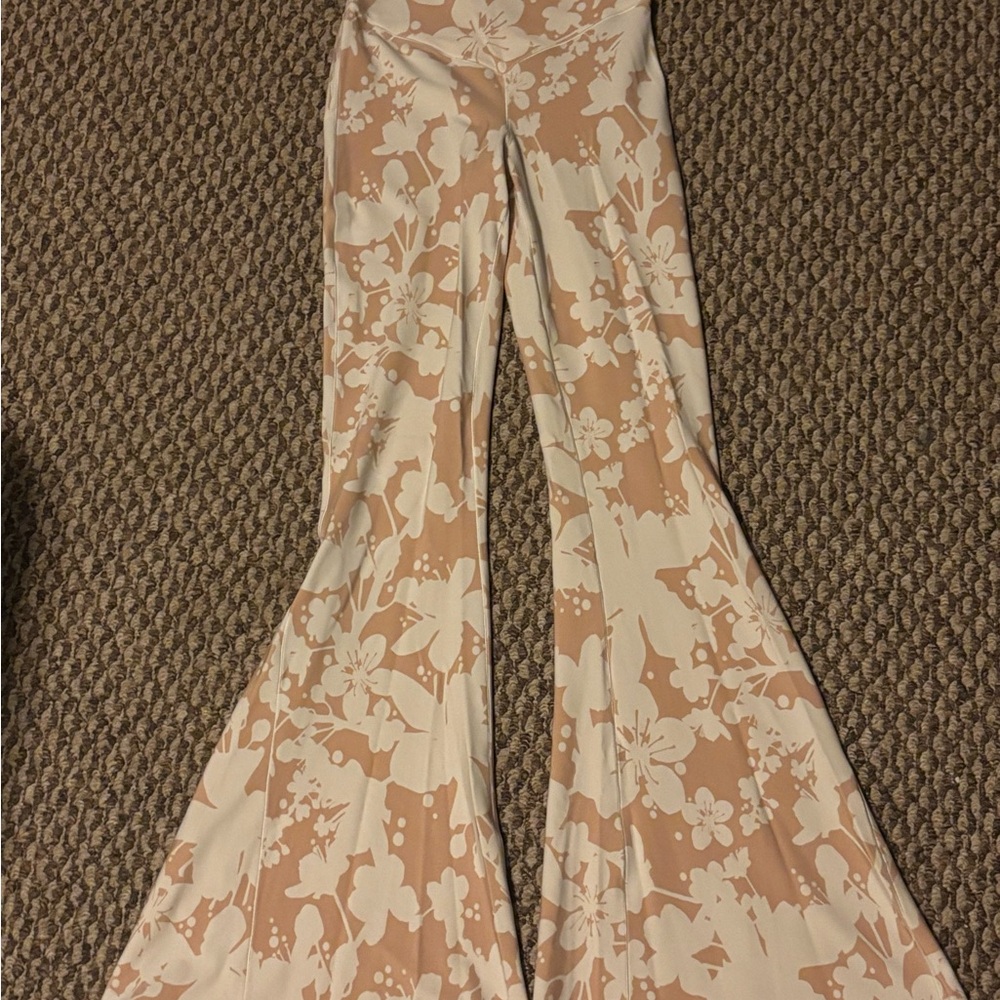 Aerie Beige Floral Flare Pants